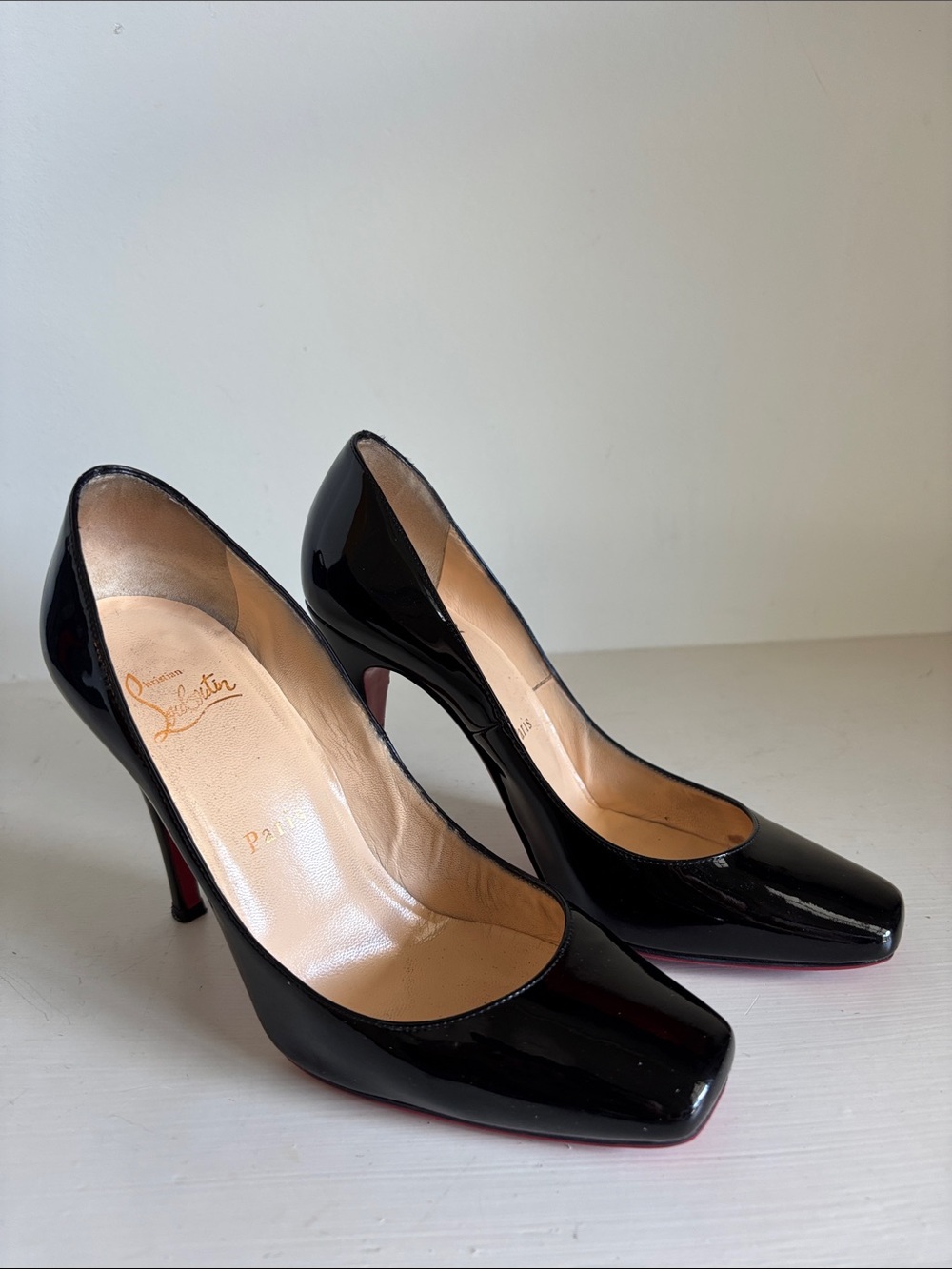 Christian Louboutin Black Patent Leather Square-Toe Pumps
